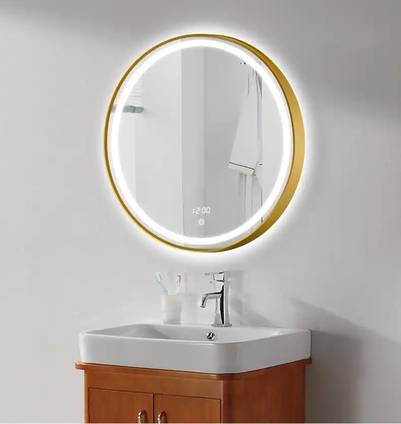 600mm yuvarlak led banyo aynasi altin hd ayna 3x su gecirmez zaman sicaklik ekran parlaklik ayarlanabilir antifogging ayna bath mirrors aliexpress