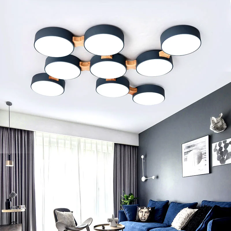 Nordic Lamps Simple Modern Household Atmosphere Living Room Ceiling Lamp Creative Wooden Macaron Bedroom Restaurant Lamps