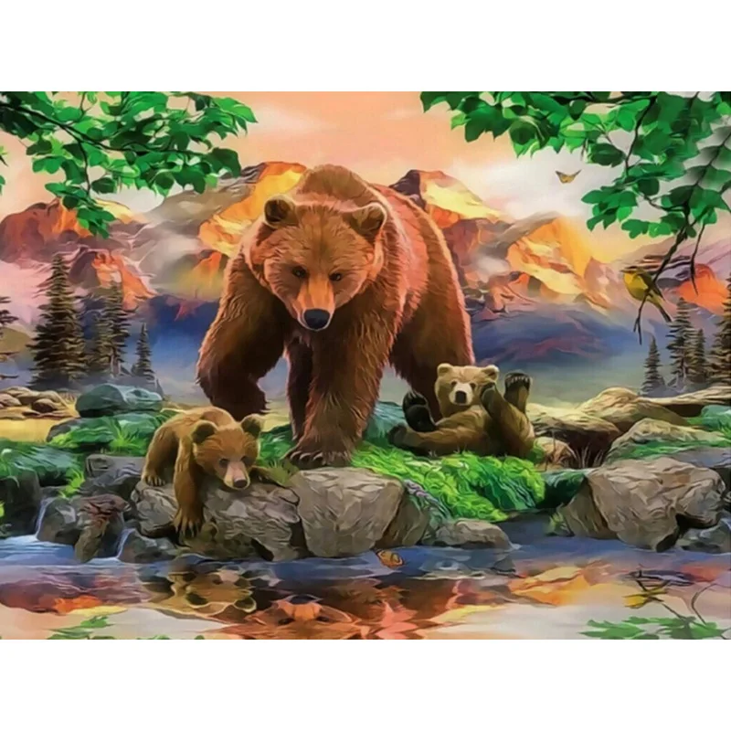 

DIY 5D Diamond Painting Bear Diamond Embroidery Animal Mosaic Full Round Rhinestone Landscape Tree Patterns Home Decor Wall Art