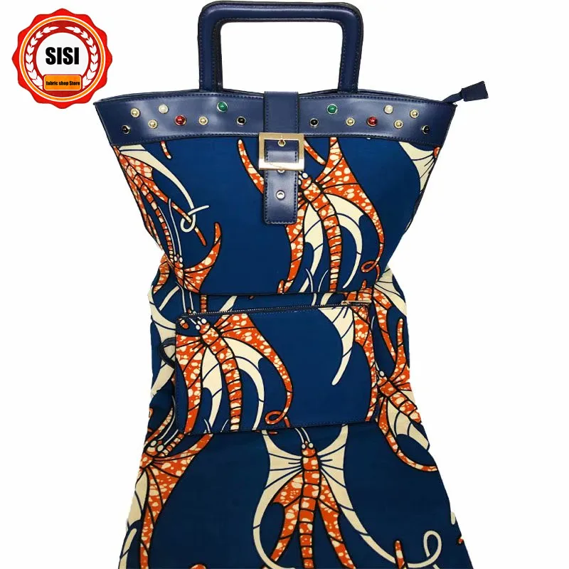 SISI Новое поступление африканская восковая Сумочка набор, collocation высокого качества 6 ярдов африканская Анкара расписаная восковая ткань женское платье
