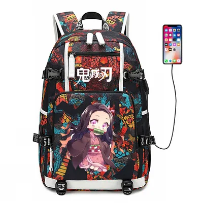 Demon Slayer: Kimetsu no Yaiba Kanroji Mitsuri школьный рюкзак для ноутбука мужские дорожные сумки USB Оксфорд Рюкзак