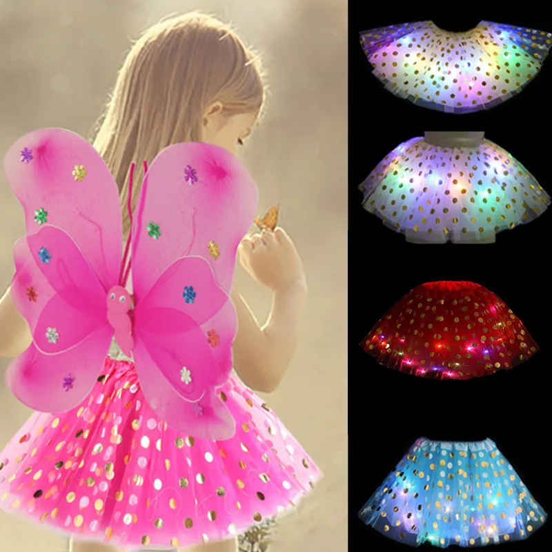 

Baby Girls Light Up Mini Skirt Mesh Costumes Rave Clothes for Kids Christmas Party Xmas New Year NIN668