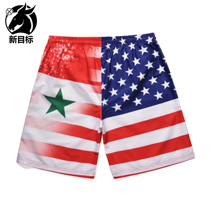 Foreign Trade Hot Sales Large Size Shorts Summer National Flag Star Stripes Printed Beach Shorts Quick-Drying Trunks Men Fa