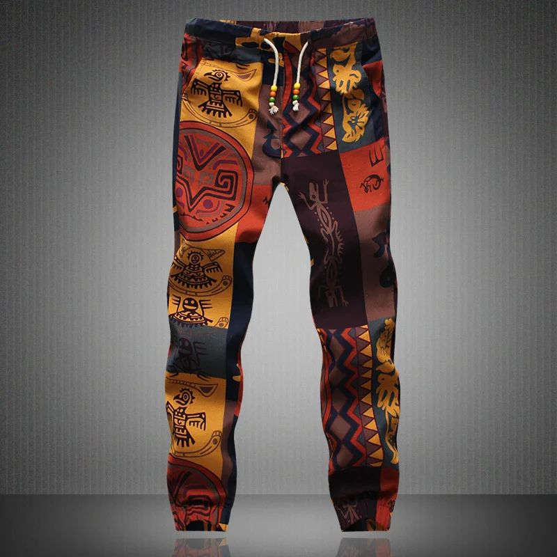 

Left ROM 2019 New Summer Men Is Fine Cotton and Linen Printed Chart Leisure Pants / Male Slim Casual Trousers / Men Slacks