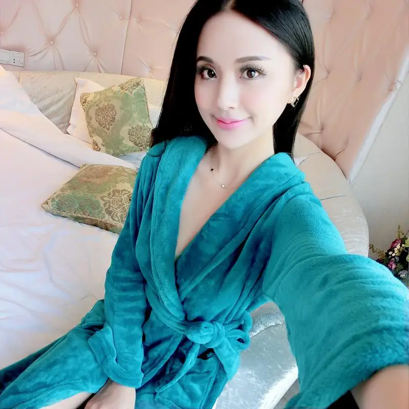 Lovely Robe Women Coral Fleece Nightwear Autumn Winter Warm Sleepwear Intimate Lingerie Home Cothes Flannel Homewear Nightdress - Цвет: Style R