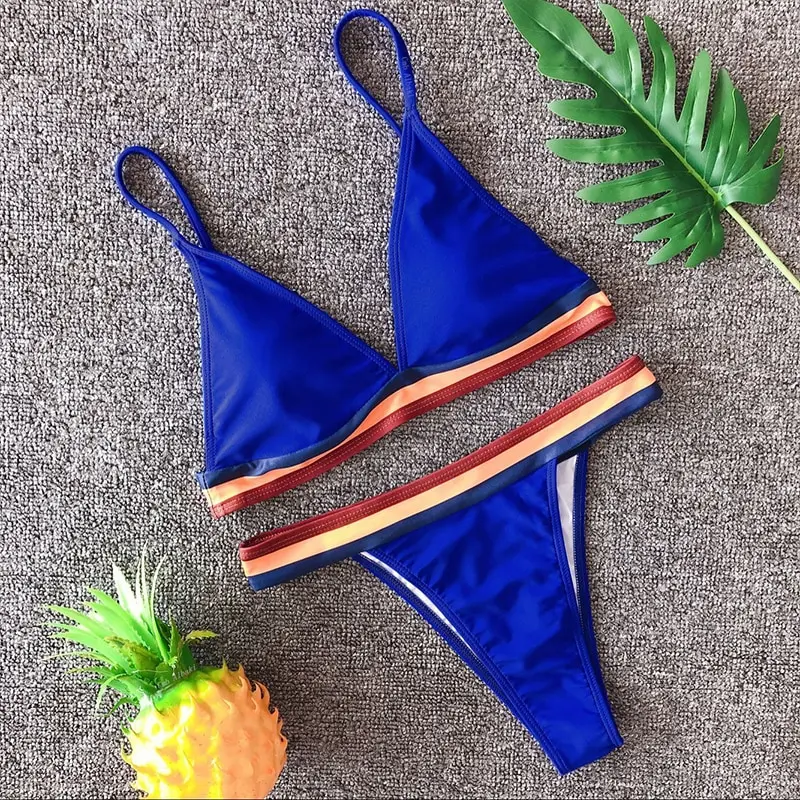 

Sexy Women Bikini Set Striped Push Up Padded Bra High Cut Bottoms Swimsuit Swimwear Bathing Suit Burgundy/Black/Dark Blue