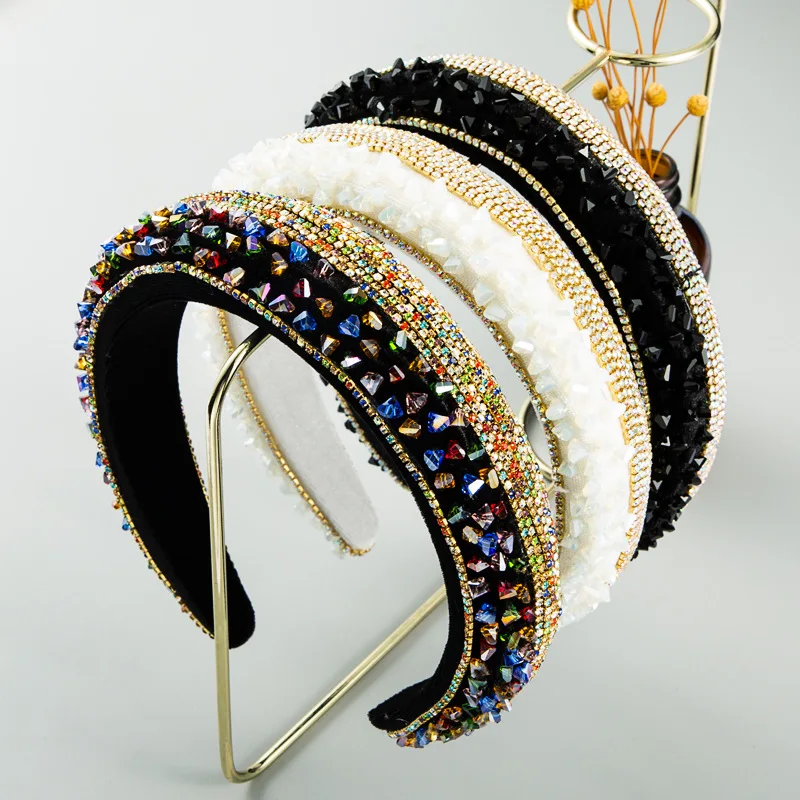 

New Luxury Padded Colorful Rhinestone Baroque Headband Crystal Hair Band Women Party Hair Accessories