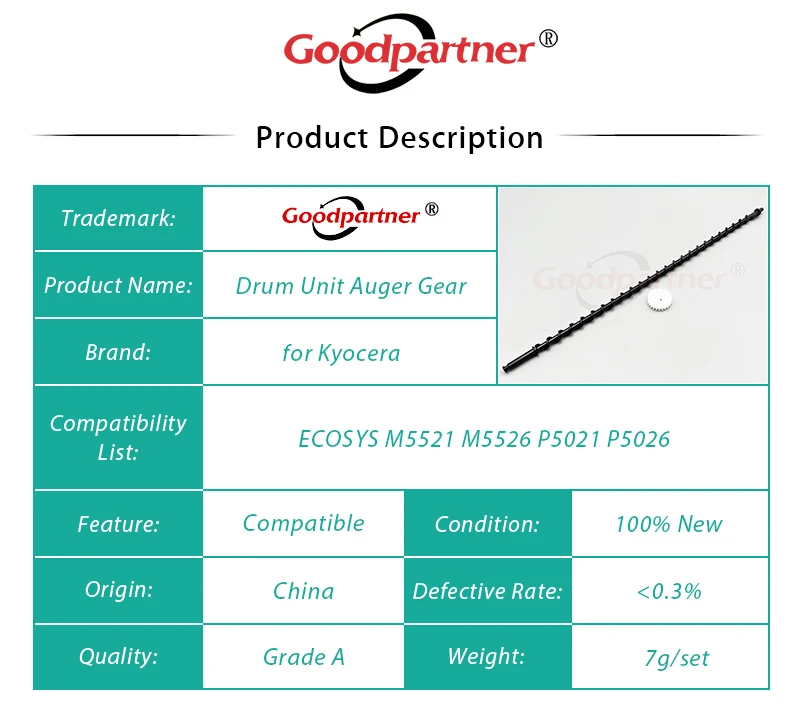 1X DK-5230 DK-5231 Drum Unit Auger Gear for Kyocera M5521cdn M5521cdw M5526cdn M5526cdw P5021cdn P5021cdw P5026cdn P5026cdw