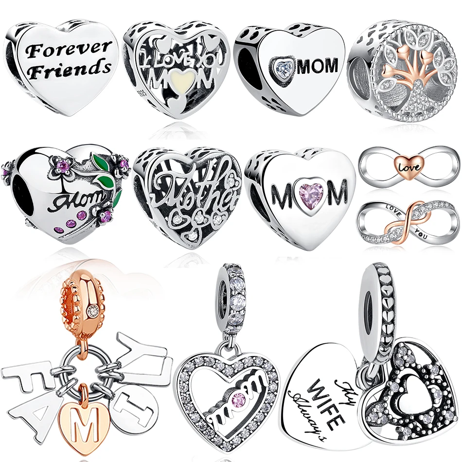 ELESHE Forever Friend Mom Sister Family Dangle Charms 925 Sterling Silver Heart Beads Fit Original Charm Bracelet DIY Jewelry | Украшения и