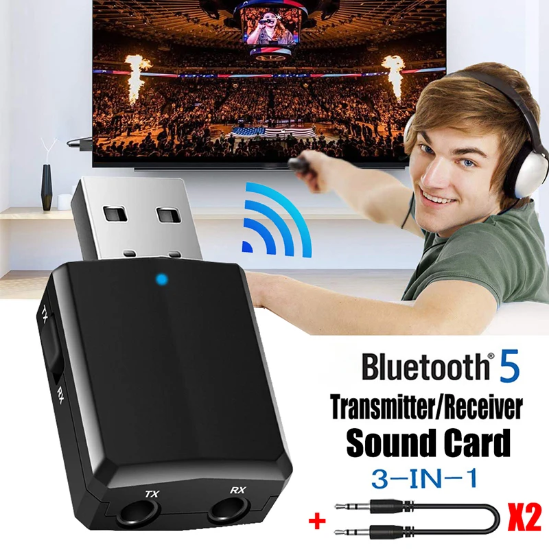 Venta USB Bluetooth 5,0 transmisor receptor 3 en 1 Adaptador de EDR Dongle 3,5mm AUX para PC TV auriculares estéreo HIFI para coche de Audio wxQKMEOlXG9