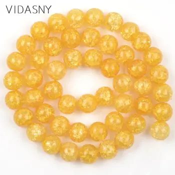 

Natural Stone Gold Yellow Snow Cracked Crystal Beads For Jewelry Making 6 8 10 12mm Round Spacer Beads Diy Bracelets 15'' Strand