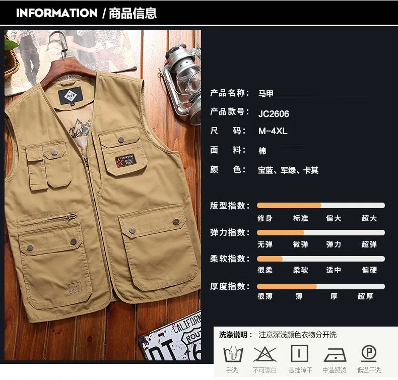 Spring Vest Men's New Style Pure Cotton Waistcoat V-neck Multi-pockets Waistcoat Middle-aged Casual Vest Daddy Clothes