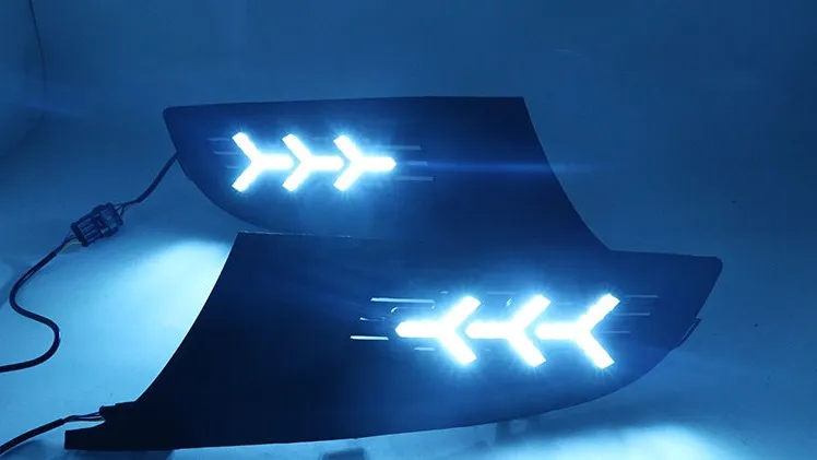EOsuns led drl дневные ходовые огни для Volkswagen Polo 2011-2013 с динамическим движущимся желтым поворотным сигналом и синим ночным светом