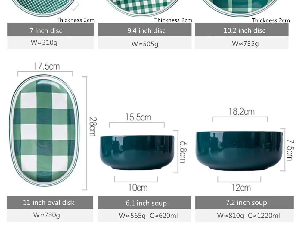 Набор тарелок в зеленую клетку, набор керамической кухонной посуды, набор кухонных блюд, миска для рисового салата, лапши, супа, кухонный инструмент для приготовления пищи, 1 шт