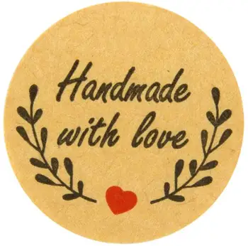 

Free Shipping - 2.5CM Round Natural Kraft Handmade with "HANDMADE WITH LOVE" Stickers, 500 Labels Per Roll