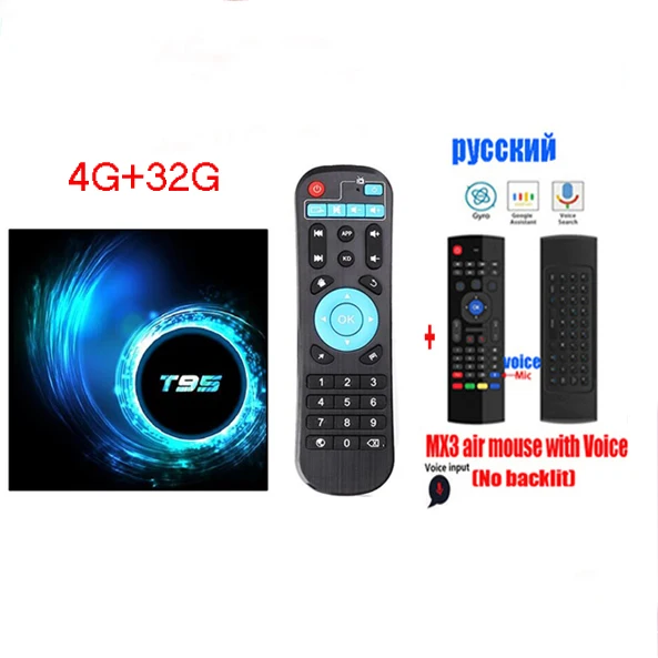 Предпродажа T95 Android 9,0 ТВ-приставка Allwinner H616 4G ram 32GB 64GB rom quad core 2,4G Wifi H.265 Youtube 6K 2GB 16GB телеприставка - Цвет: 4G 32G MX3 VOICE