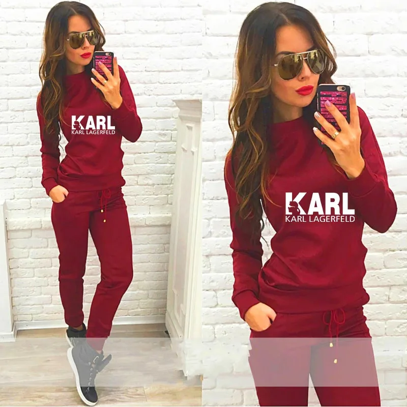 

Karl Lagerfeld Casual Printed Long Sleeve Sportswear Suit Funny Tops Plus Size Women Hoodies 2019 Autumn Fashion Kawaii Cartoon