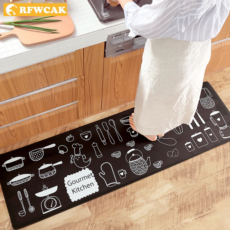 RFWCAK Japanese Kitchen Mat Waterproof Oilproof Kitchen Rug PVC Leather
Anti-fatigue Kitchen Carpet Non-slip Wear-resistant Rugs