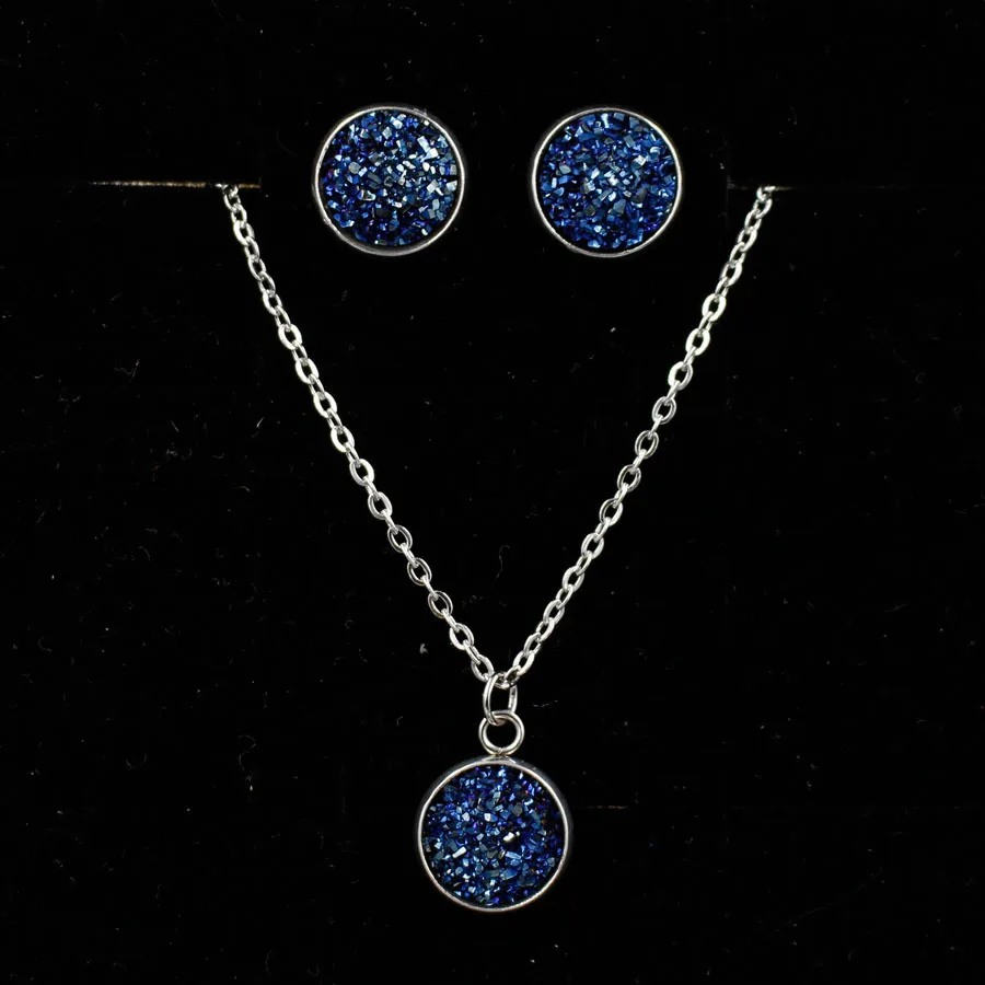 12 мм серьги-гвоздики Druzy Drusy, ожерелье, ювелирный набор, ожерелье-воротник из смолы для женщин, девушек, ювелирное изделие, подарок - Окраска металла: I
