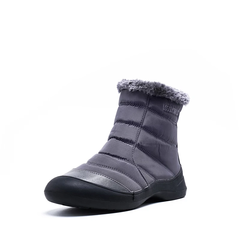 HARAVAL/классические женские Теплые ботильоны; Высококачественная обувь на низком каблуке из хлопчатобумажной ткани с круглым носком; однотонные повседневные зимние классические зимние ботинки - Цвет: Gray
