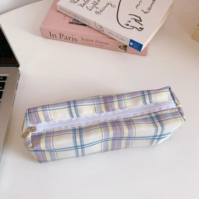 Sweet And Lovely Plaid Pattern Pencil Case Kawaii Pencil Bag Funny Pencilcase Cartoon Students School Supplies Cute Stationery 6dabailange