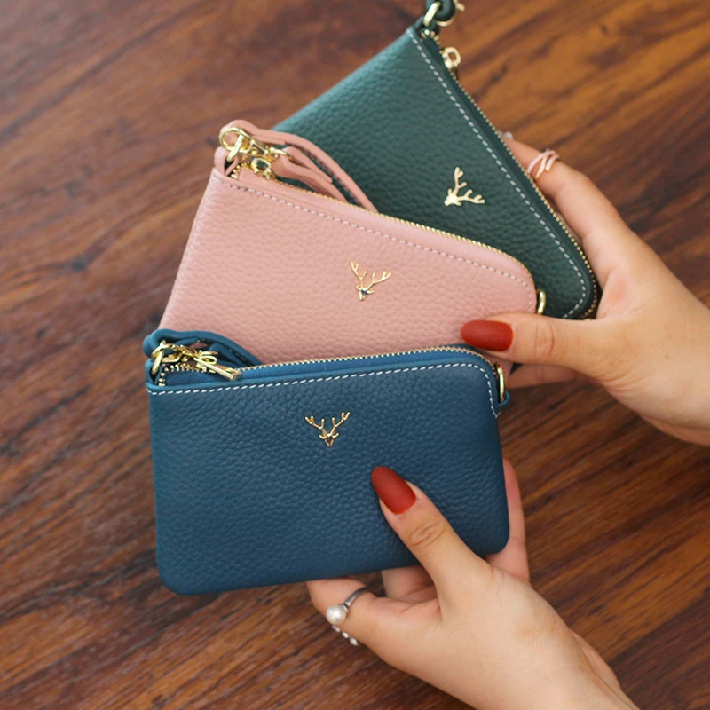 Genuine Leather Women Wallets and Coin Purses 2023 Fashion Zipper Credit Card Holder Wallet Short Ladies Designer Change Purse