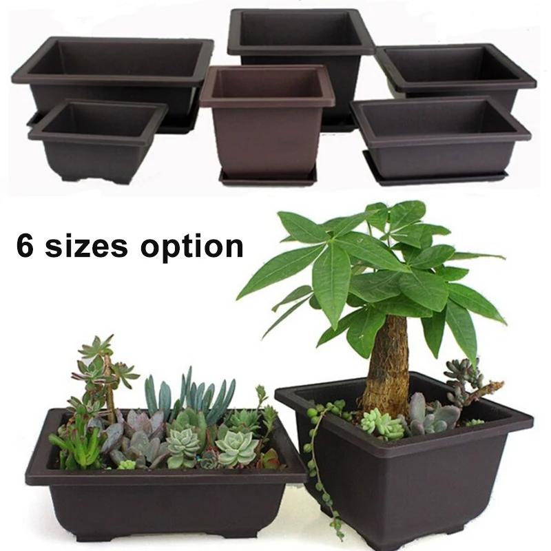 

1pc Flower Pot Imitation Purple Sand Fleshy Balcony Square Plastic Pots Flower Bonsai Bowl Nursery Basin Planter With Tray