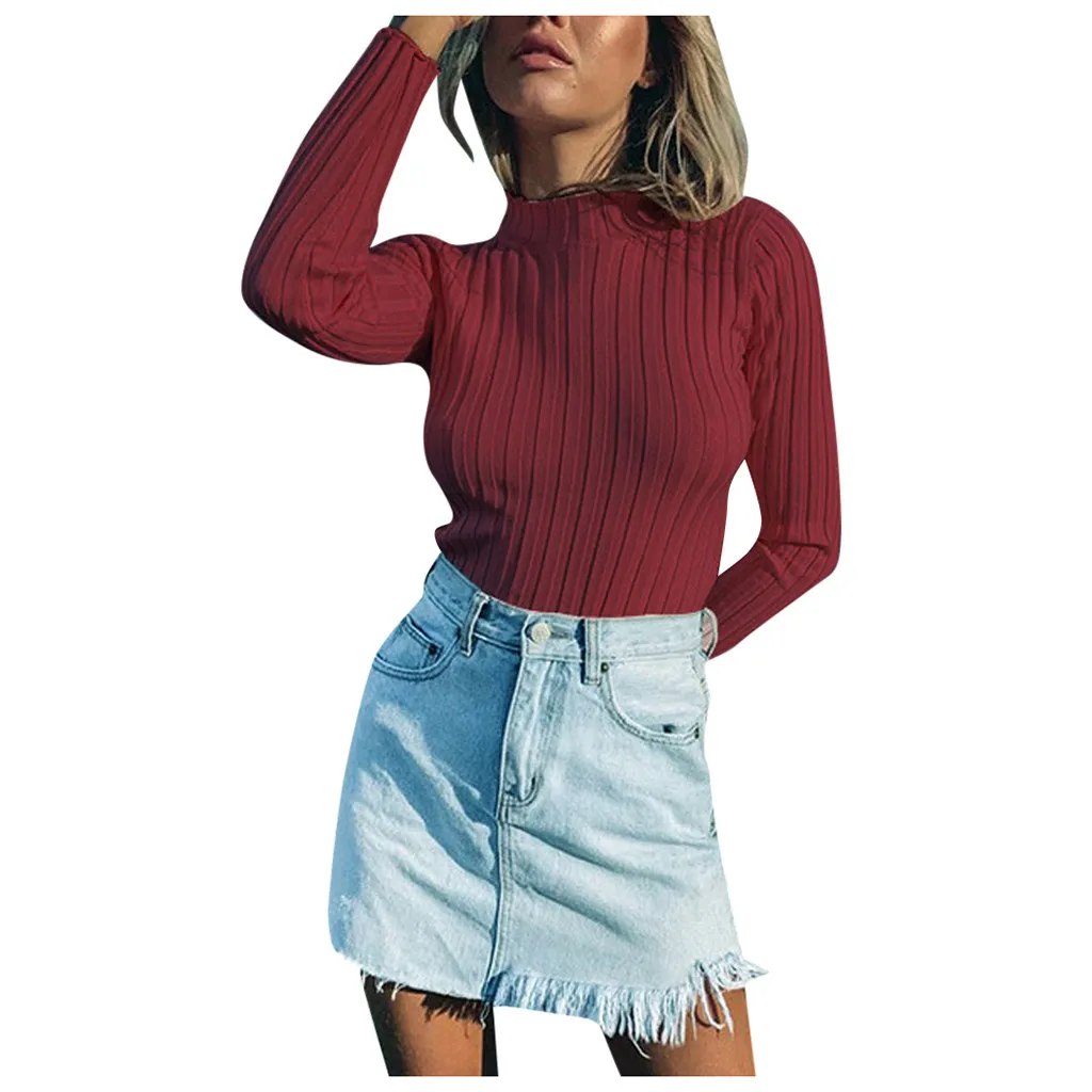 

Autumn Winter Women Wool Blend Turtleneck Sweater Pullover Sweaters Solid Color Striped Soft Comfortable Sweaters Female #V