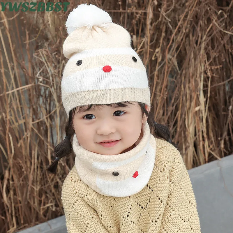 

Children Hat and Scarf Cute Smile Warm Autumn Knitted Kids Hats Baby Hats for Girls Boys Caps Winter Baby Beanies Cap