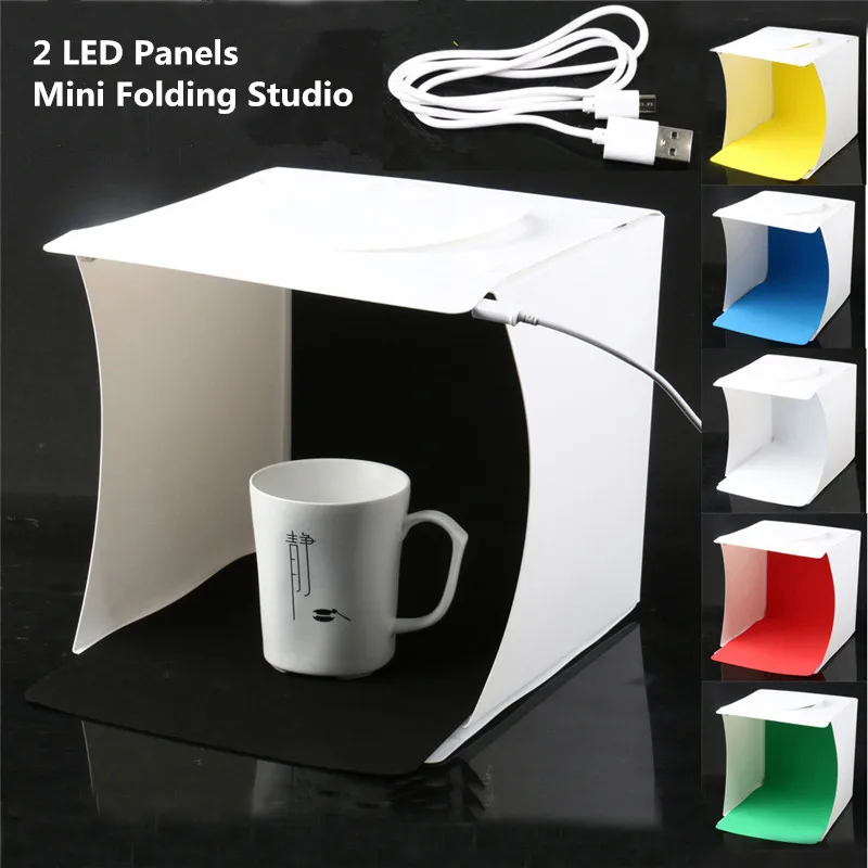 Portable Folding Lightbox Photography Studio Softbox 2 Panel LED Light Soft Box Tent Kit With 6-color background for DSLR Camera |