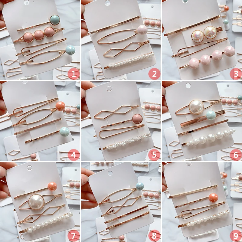 Новинка женские заколки для волос 4 шт./компл. геометрические с бусинами и