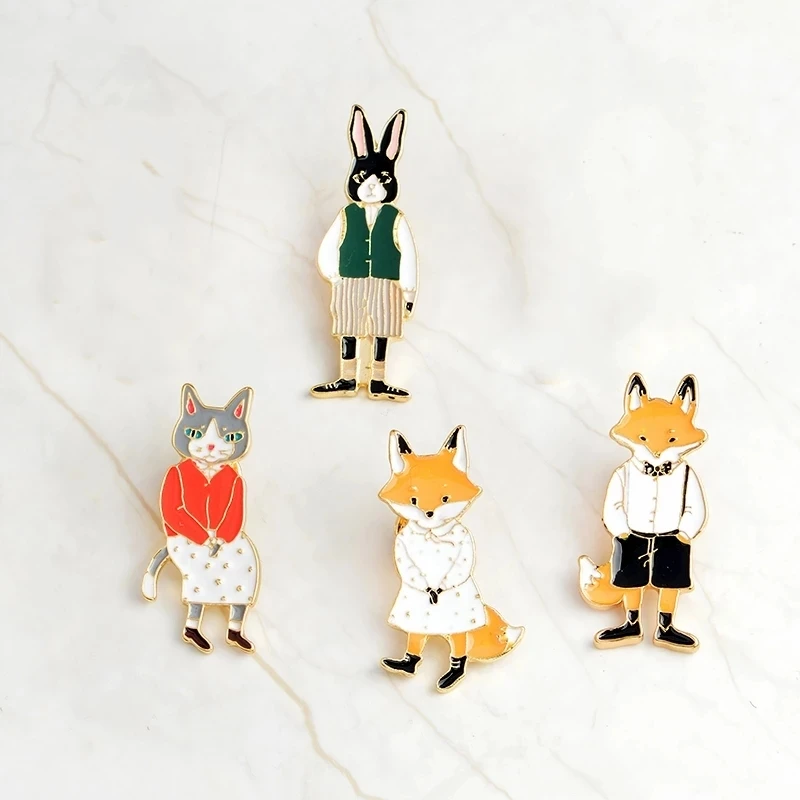 

Cartoon Animal Cat Kitten Rabbit Bunny Fox Brooch Pins Enamel Pin Button Icon Denim Jacket Collar Lapel Pin Badge Jewelry Gift