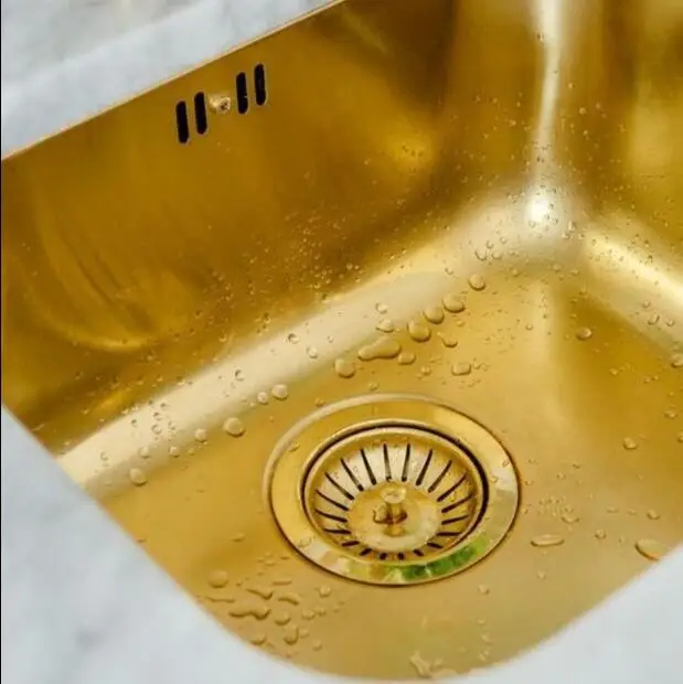 Kitchen Drain Brass Gold/Chrome/Nickel Gold vegetable sink thickened quartz stone cement sink special drain pipe fittings CKD-01