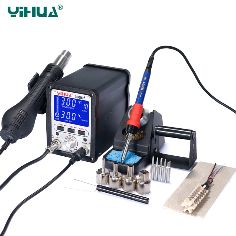 Паяльная станция YIHUA 995D +, Электрический паяльник 60 Вт, 650 Вт, Термофен «сделай сам», сварочный аппарат BGA SMD, ремонтная станция, набор инструментов