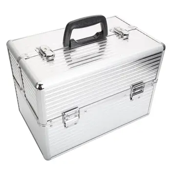 

Home Storage Rack Decorations Shelf Handy Stylish Three Stripes Aluminum Makeup Storage Box With Keys Silver Storage Gadgets