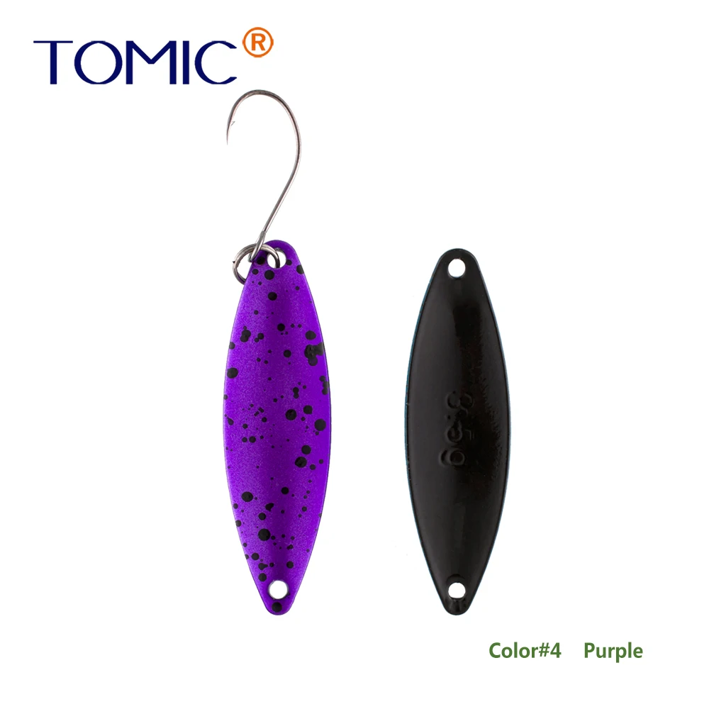 purple Tomic 1 шт. 1,6 г 2,7 г 3,5 г микро узкие латунные металлические ложки УФ сверкающие цвета окунь форель области один крючок рыболовные приманки Pesca - Цвет: purple