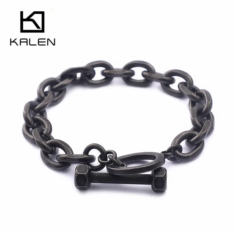 Винтажные окисленные темные звенья цепи браслеты для мужчин из нержавеющей стали матовая цепочка и звенья наручные браслеты рок ювелирные изделия