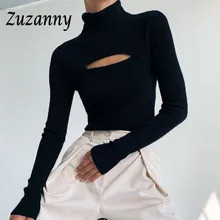  Zuzanny Long Sleeve Shirts Women Solid Fitness Cropped Sexy Y2K Tops 2021 O Neck Rib Black White Brown Rib Basic Women's T-Shirt 