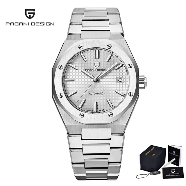 PAGANI DESIGN New 2021 Men's 40mm Stainless Steel Clock Seiko NH35A Automatic Date 100m Waterproof Wristwatch Relogio Masculino Silver White