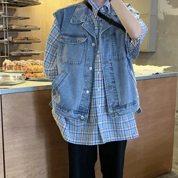 

Casual Short Tops Women Denim Vest Sleeveless Female Vests Autumn Outwear Tops Outwear Coat Women Fashion Vest