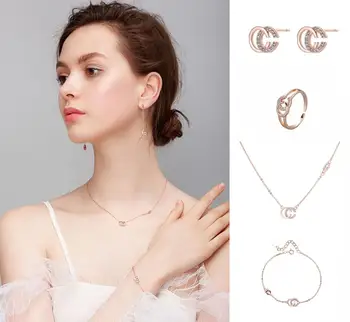 

S925 Stamp Silver Color Jewelry Set Initial Letter CC Necklace+Earrings+Bracelet+Ring Jewelry Set For Women Bridal Wedding Gifts