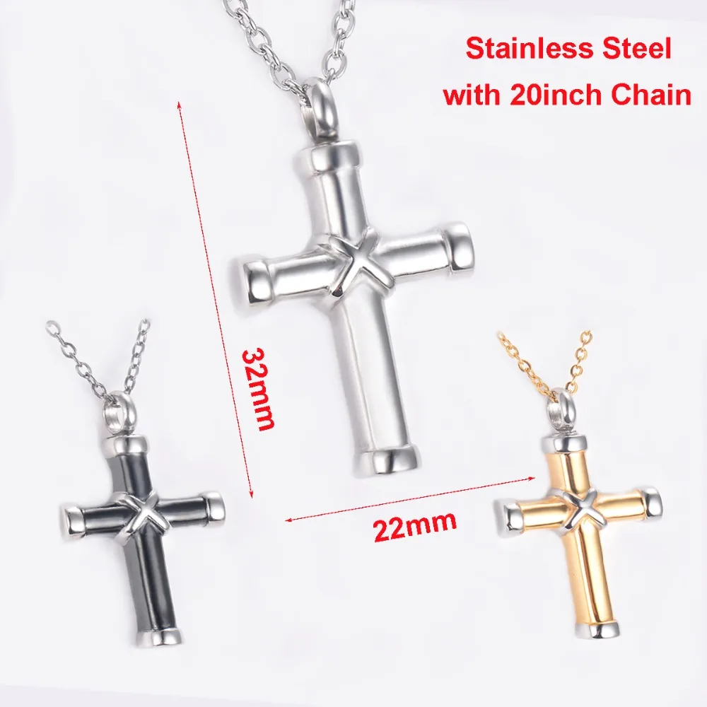 Stainless Steel Classic Cross Cremation Ashes Urn Necklace Keepsake Jewelry Ashes Memorial Pendant 20"Chain