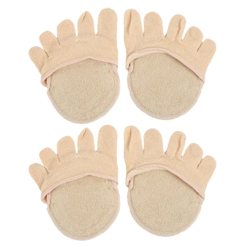 

2 Pairs Forefoot Pads Invisible Heelless Five Toe Floor Socks Short Fingerless Half Socks for Women Hight Heel Half Socks