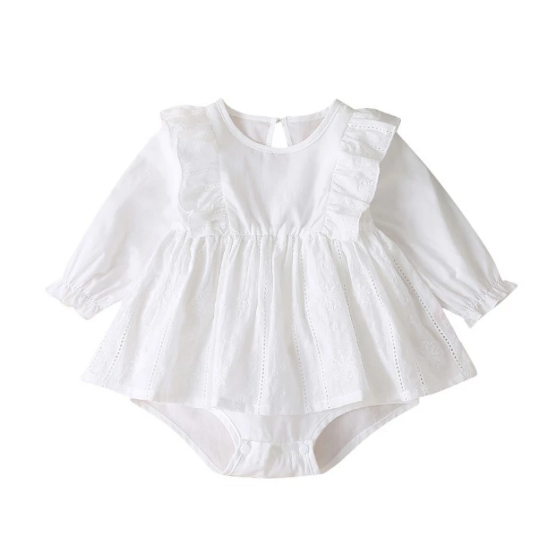 

Autumn Sweet Baby Girls Clothes Outfit White Round Neck Lace Triangle Butterfly Infant Toddler Clothing Romper Dress