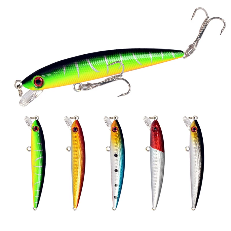 

Sinking Minnow Fixed Weight Fishing Lure 80mm 3G Wobbler Armed With 2 Hooks Shore Rock Trout Bait Tackle