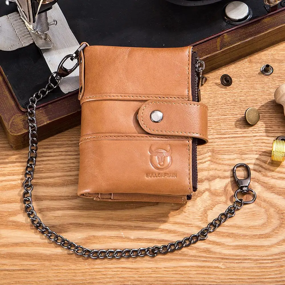 BULLCAPTAIN Genuine Leather Clutch Men Retro Purse Card Holder Short Wallet Men Luxury Retro Style Purse Card Holder