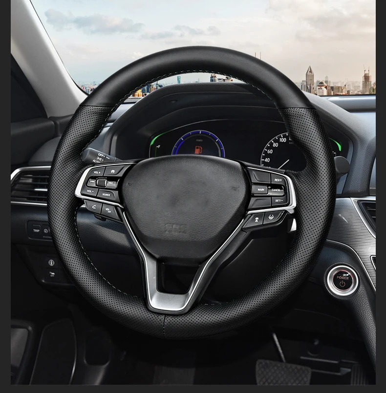 Черный кожаный сшитый вручную чехол рулевого колеса автомобиля для Honda Accord X Sedan
