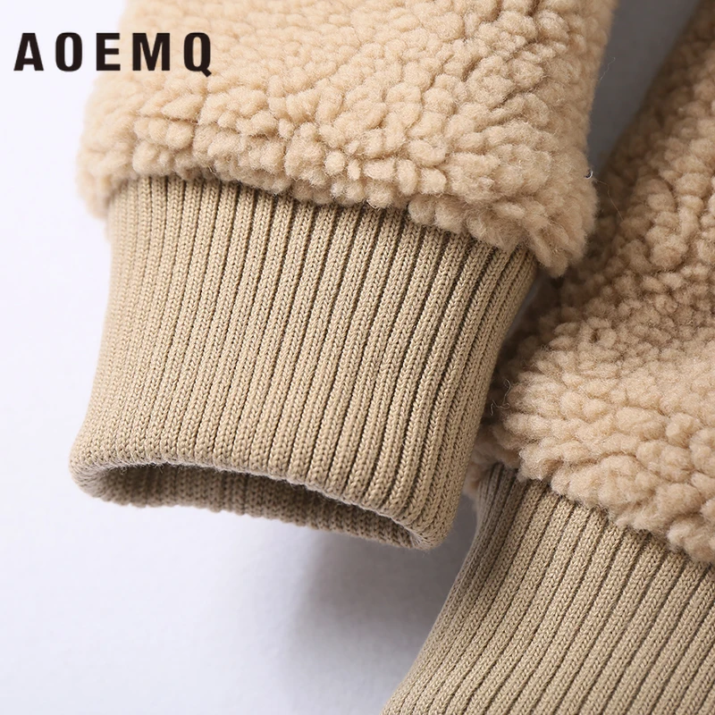 AOEMQ модные куртки плюс толстый теплый стоячий воротник куртка из овечьей шерсти зимняя одежда на молнии однобортные куртки
