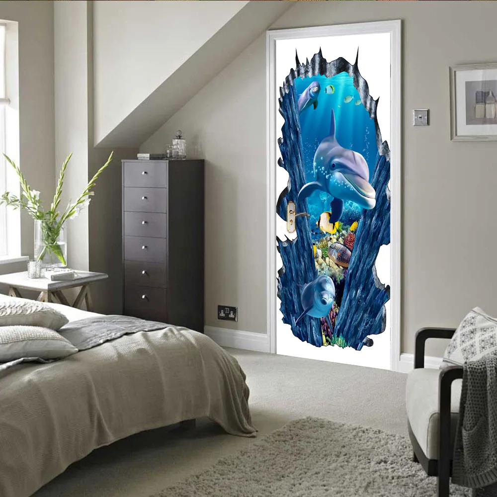 3D креативные смайлики Арктический волк дверные наклейки настенные