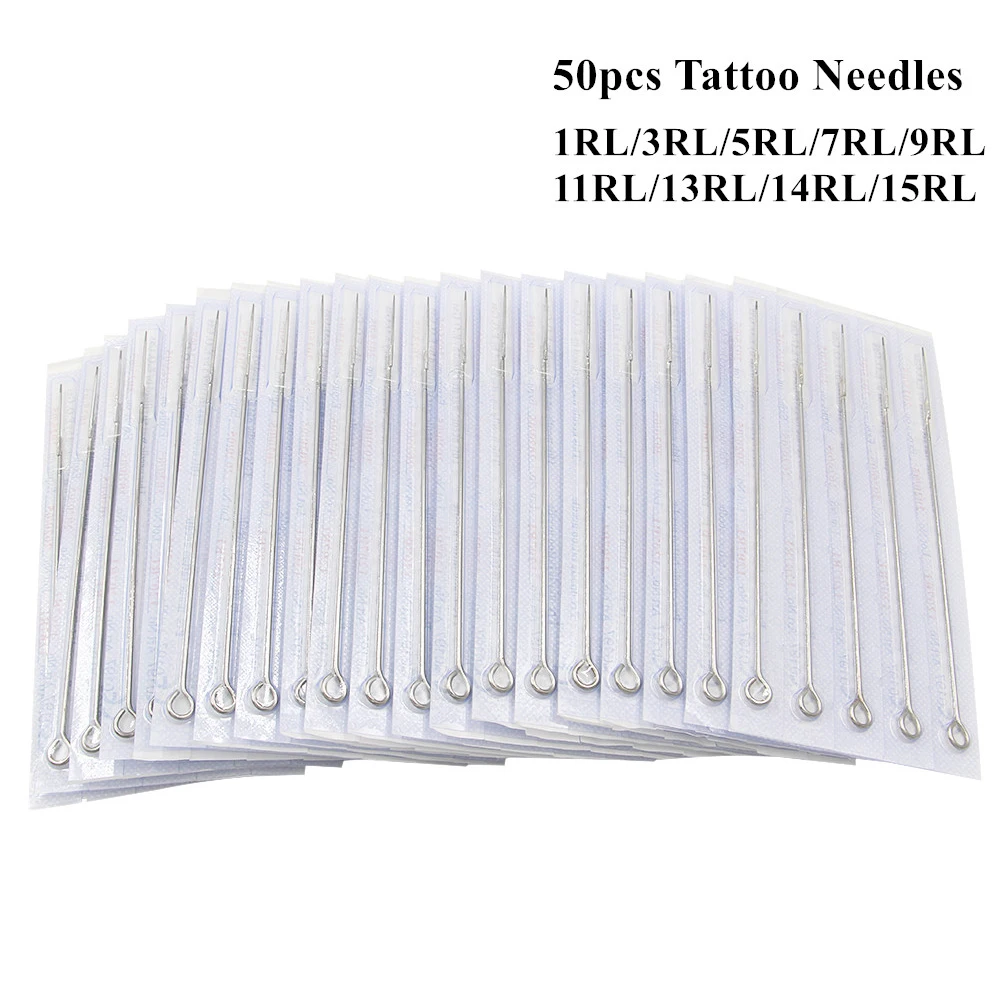 50/20 piezas agujas profesionales del tatuaje 0,3mm 3RL 5RL 7RL 9RL 11RL 13RL 14RL 15RL tamaño surtido estéril Bugpin agujas de tatuaje